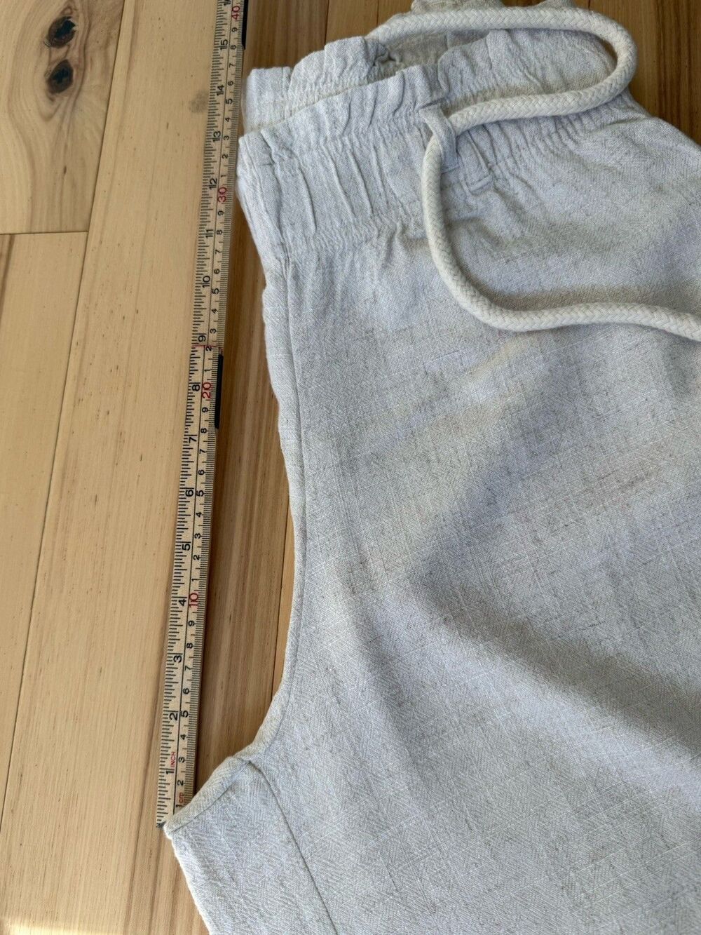 Linen Pants Rope Belt Tassel Wide Leg Beige Natural Coastal Cottage Beach Small - Picture 8 of 9